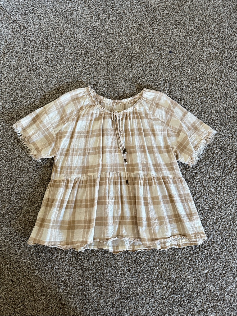 Women’s Beige Plaid Peasant Top - Anthropologie Pilcro and the Letterpress small
